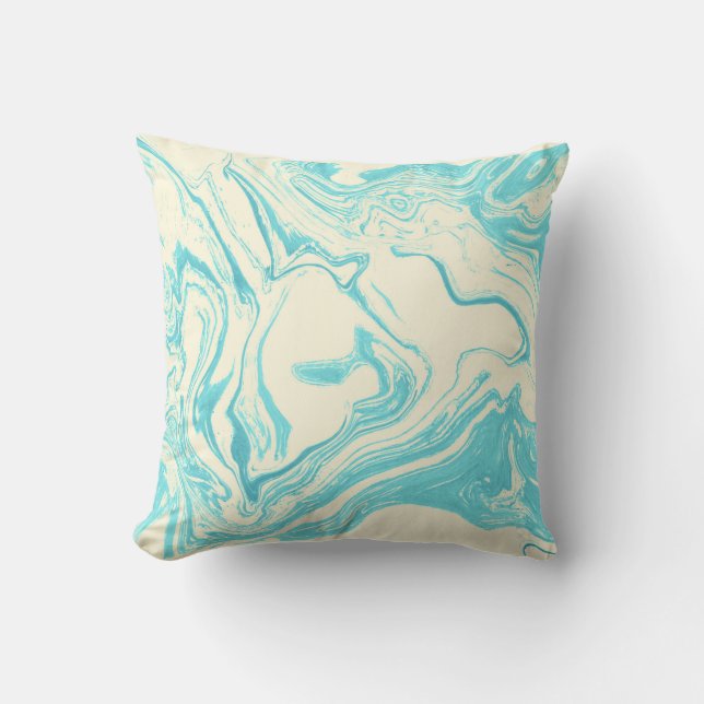 Cool Marble Design in Turquoise and Cream Throw Pillow (Front)
