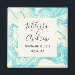 Cool Marble Design in Turquoise and Cream Wedding Magnet<br><div class="desc">A save the date reminder or a simple commemorative item. A stylish and sophisticated wedding magnet with an elegant faux marble pattern with swirling colors in turquoise blue and cream colors. Layered over top is a cream colored frame with a gold border with your wedding details inside.</div>