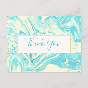 Cool Marble Design in Turquoise & Cream Thank You Postcard