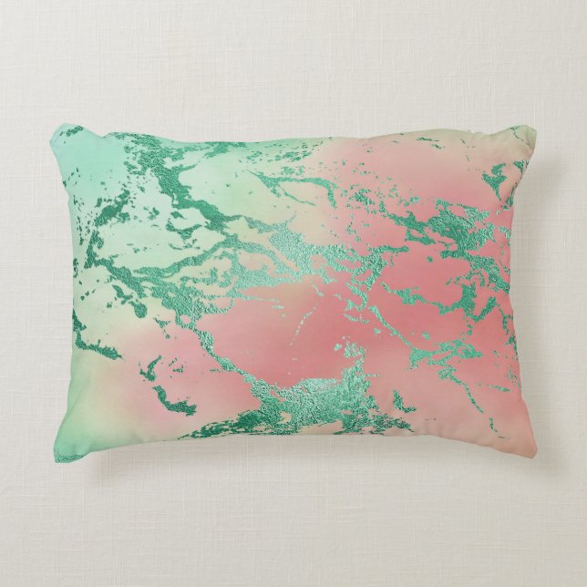Cool Marble | Lovely Pastel Coral and Green Ombre Accent Pillow (Front)