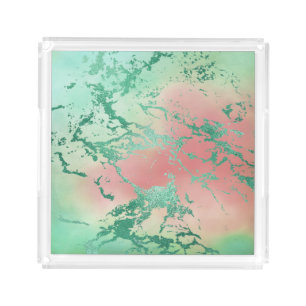 Cool Marble   Lovely Pastel Coral and Green Ombre Acrylic Tray
