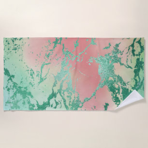 Cool Marble Lovely Pastel Coral and Green Ombre Beach Towel