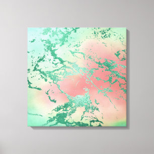Cool Marble Lovely Pastel Coral and Green Ombre Canvas Print