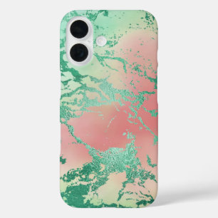 Cool Marble Lovely Pastel Coral and Green Ombre iPhone 16 Case