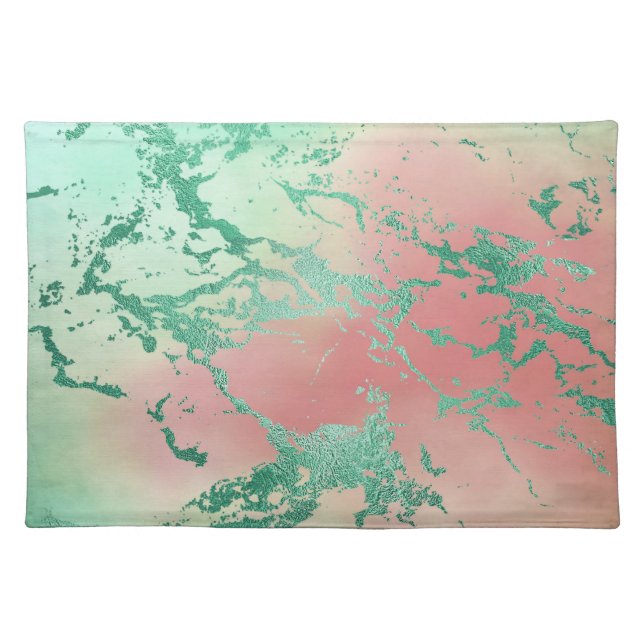 Cool Marble | Lovely Pastel Coral and Green Ombre Cloth Placemat (Front)