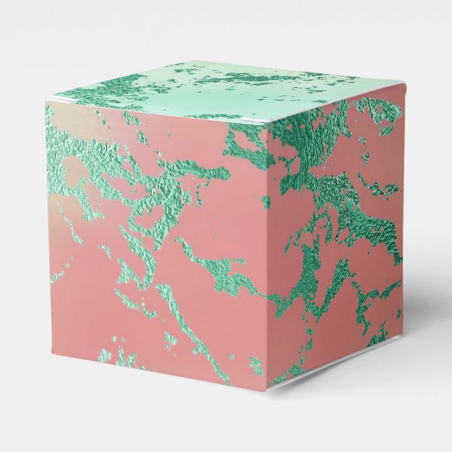 Cool Marble | Lovely Pastel Coral and Green Ombre Favor Boxes (Front Side)