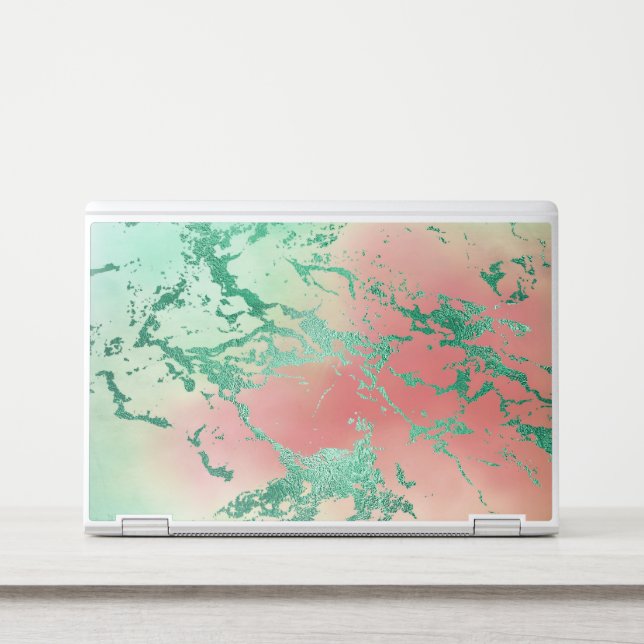 Cool Marble | Lovely Pastel Coral and Green Ombre HP Laptop Skin (Front)