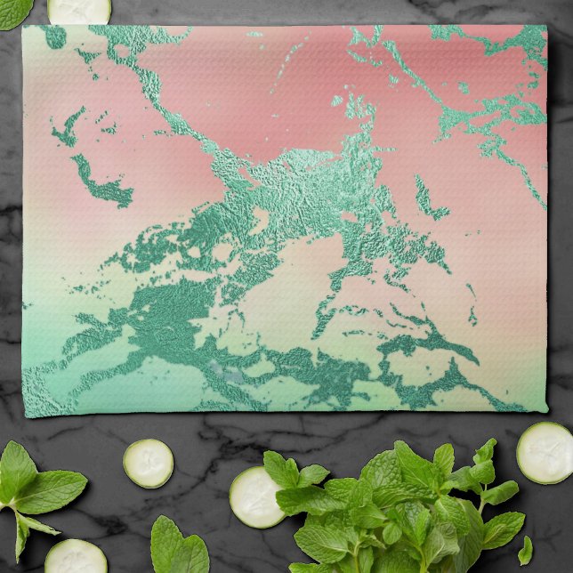 Cool Marble | Lovely Pastel Coral and Green Ombre Kitchen Towel (Creator Uploaded)