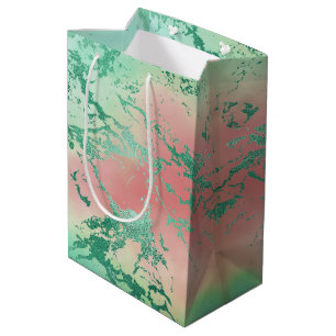 Cool Marble   Lovely Pastel Coral and Green Ombre Medium Gift Bag