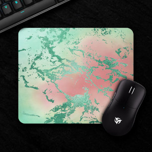 Cool Marble Lovely Pastel Coral and Green Ombre Mouse Pad