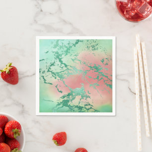 Cool Marble Lovely Pastel Coral and Green Ombre Napkins
