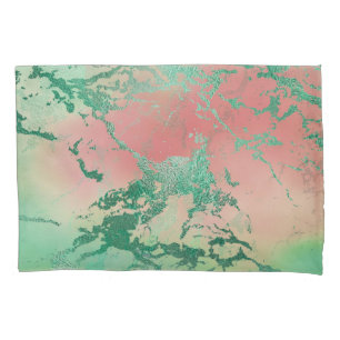 Cool Marble Lovely Pastel Coral and Green Ombre Pillow Case
