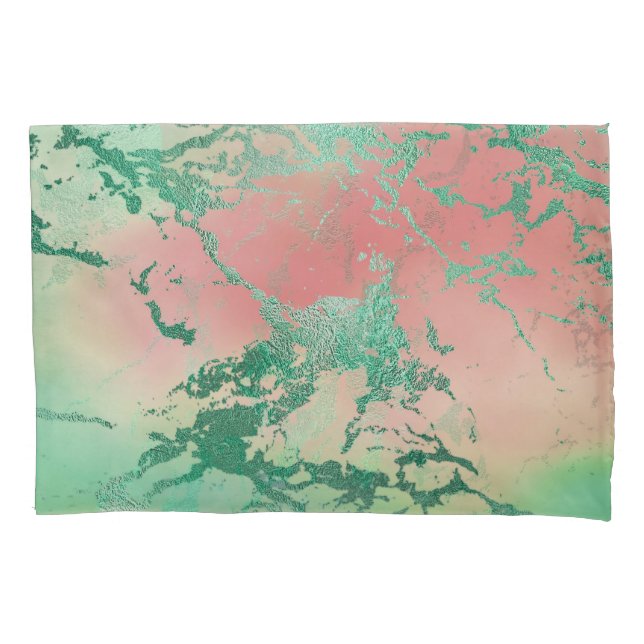 Cool Marble | Lovely Pastel Coral and Green Ombre Pillow Case (Front)