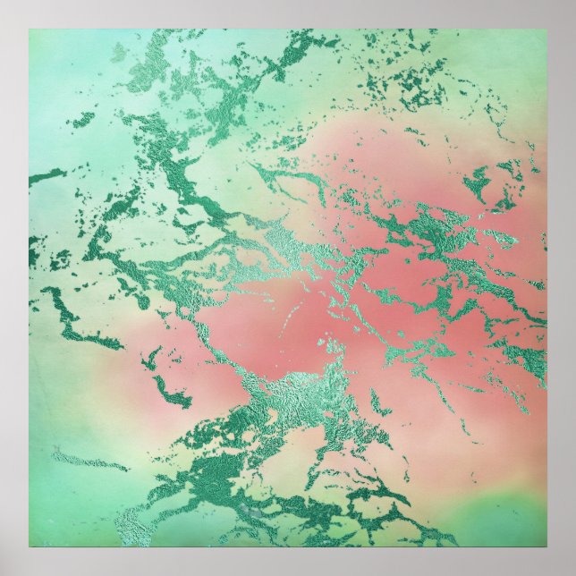 Cool Marble | Lovely Pastel Coral and Green Ombre Poster (Front)