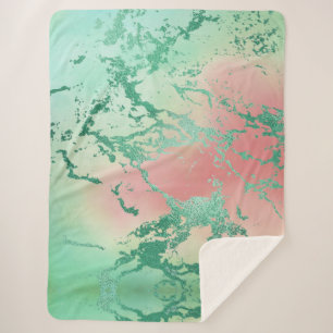 Cool Marble Lovely Pastel Coral and Green Ombre Sherpa Blanket
