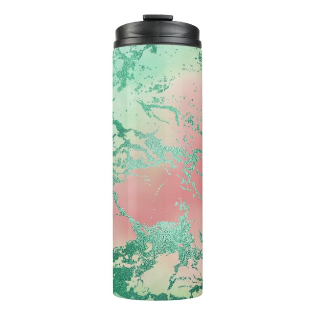 Cool Marble | Lovely Pastel Coral and Green Ombre Thermal Tumbler (Front)