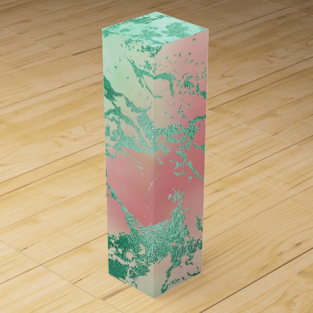 Cool Marble | Lovely Pastel Coral and Green Ombre Wine Box (Front)