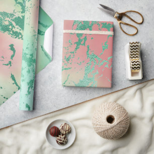 Cool Marble Lovely Pastel Coral and Green Ombre Wrapping Paper