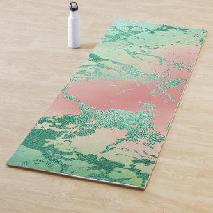 Cool Marble Lovely Pastel Coral and Green Ombre Yoga Mat
