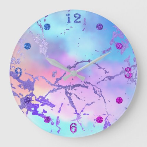 Cool Marble  Lovely Pastel Purple Blue Pink Ombre Large Clock