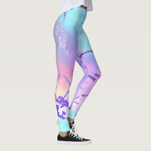 Cool Marble  Lovely Pastel Purple Blue Pink Ombre Leggings