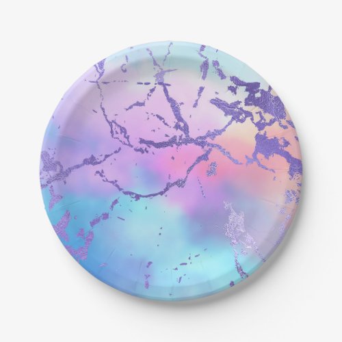 Cool Marble  Lovely Pastel Purple Blue Pink Ombre Paper Plates