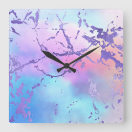 Cool Marble | Lovely Pastel Purple Blue Pink Ombre Square Wall Clock