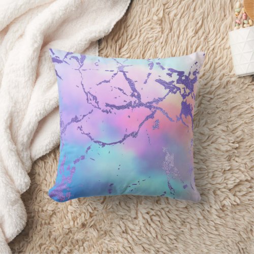 Cool Marble  Lovely Pastel Purple Blue Pink Ombre Throw Pillow