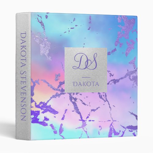 Cool Marble  Pastel Purple Blue Pink Monogram 3 Ring Binder