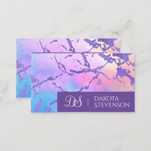 Cool Marble  Pastel Purple Blue Pink Monogram Business Card