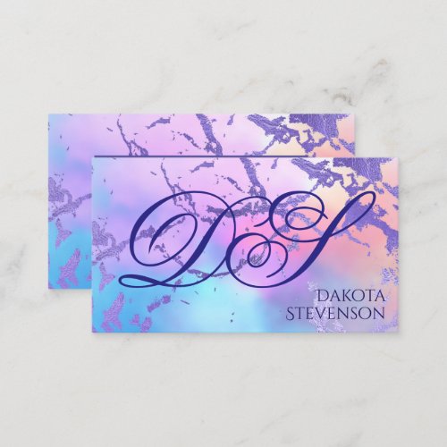 Cool Marble  Pastel Purple Blue Pink Monogram Business Card