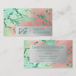 Cool Marble Pastel Purple Blue Pink Monogram Business Card