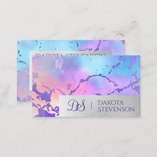 Cool Marble  Pastel Purple Blue Pink Monogram Business Card