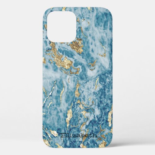Cool Marble Stone Blue Texture Glitter iPhone 12 Case