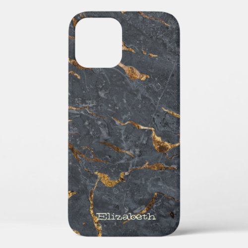 Cool Marble Stone Texture Gray Gold iPhone 12 Case