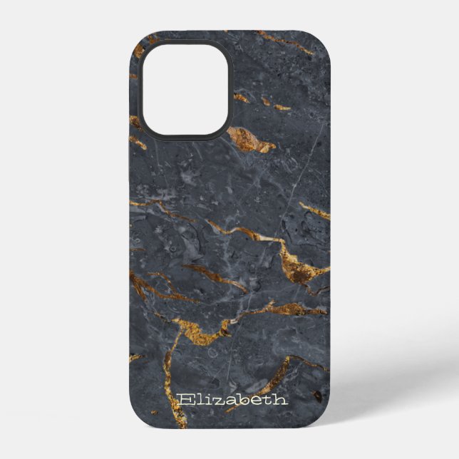 Cool Marble Stone Texture Gray Gold Iphone Case (Back)
