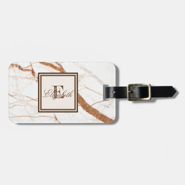 Cool  Marble Stone Texture, Monogram-Personalized Luggage Tag (Front Horizontal)