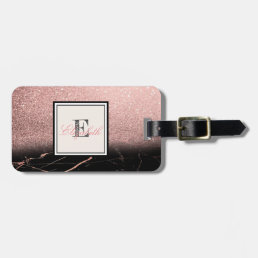 Cool Marble Texture,Glitter  Monogram-Personalized Luggage Tag