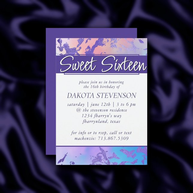 Cool Marble | Turquoise Blue Purple Ombre Sweet 16 Invitation (Creator Uploaded)