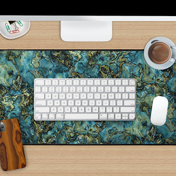Cool Marbled Teal Turquoise Gold Agate Art Pattern Desk Mat by CaseConceptCreations at Zazzle