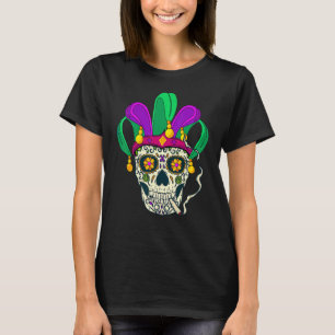 Cool Mardi Gras Candy Skull Wearing Mardi Gras Hat T-Shirt