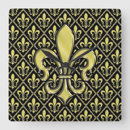 Cool Mardi Gras Fleur de Lis Design Square Wall Clock