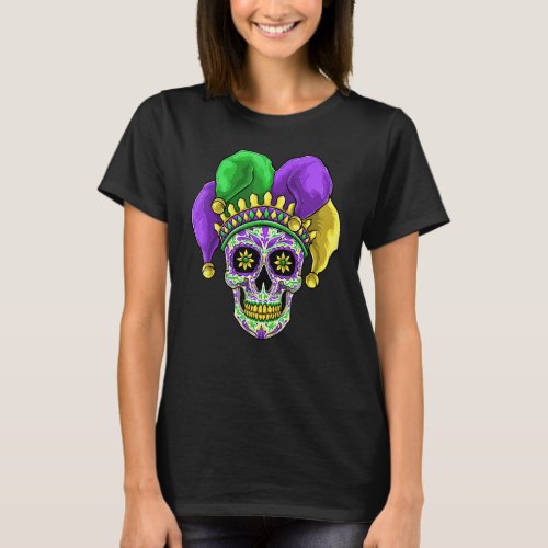 Cool Mardi Gras Skull Jester Hat Masked Beads 4 T_Shirt