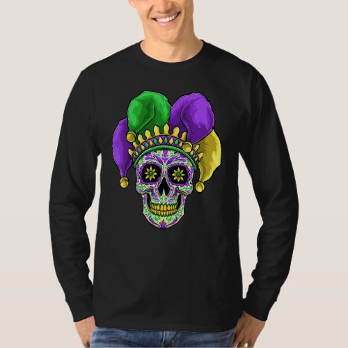 Cool Mardi Gras Skull Jester Hat Masked Beads 4 T_Shirt