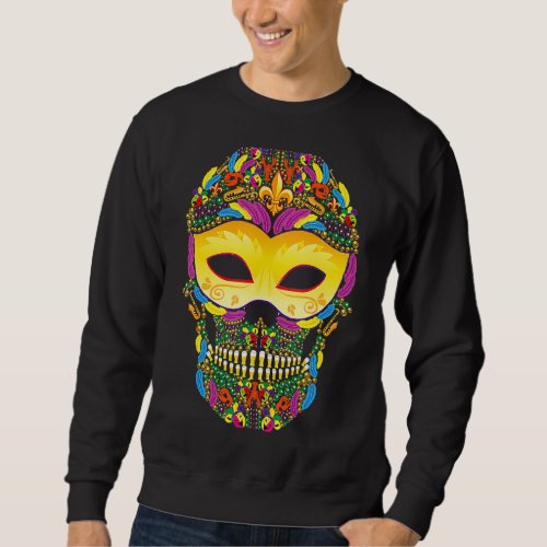 Cool Mardi Gras Skull Jester Hat Masked Beads 7 Sweatshirt