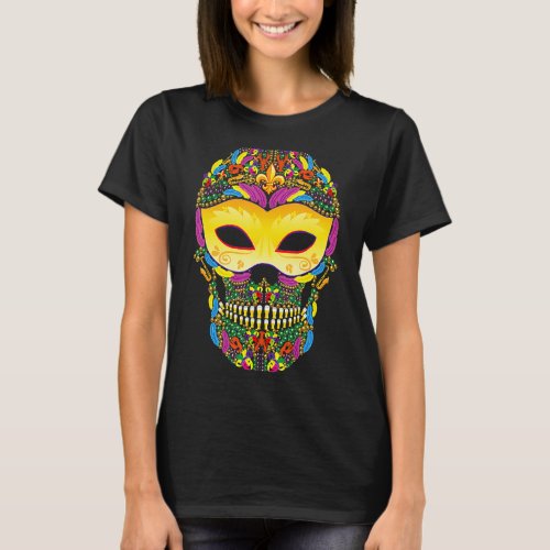 Cool Mardi Gras Skull Jester Hat Masked Beads 7 T_Shirt