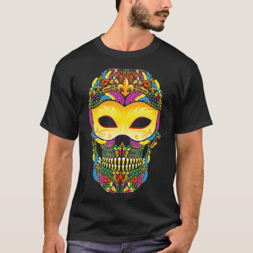 Cool Mardi Gras Skull Jester Hat Masked Beads 7 T_Shirt