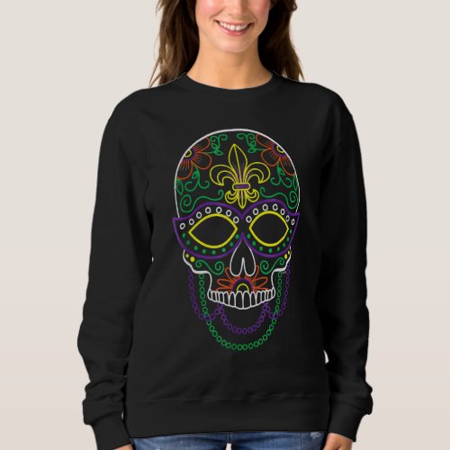 Cool Mardi Gras Skull Jester Hat Masked Beads Sweatshirt