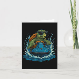 Cool Marine Turtle With Sungles Jet Ski Rider Summ Card