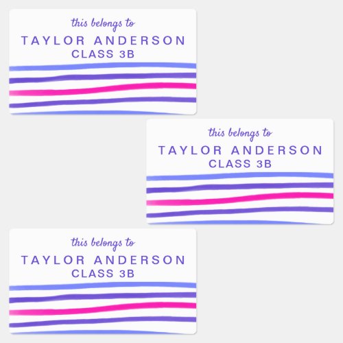 Cool Marker Pen Stripes Personalized Kids Labels